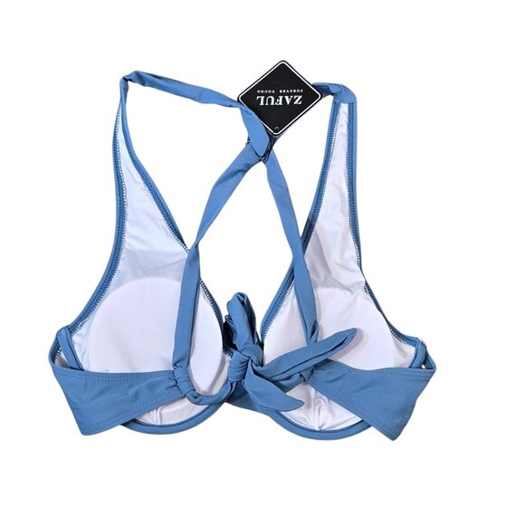 NWT | ZAFUL Light Blue High Waisted Bikini Set Padded Crisscross Top | Small - Picture 3 of 6